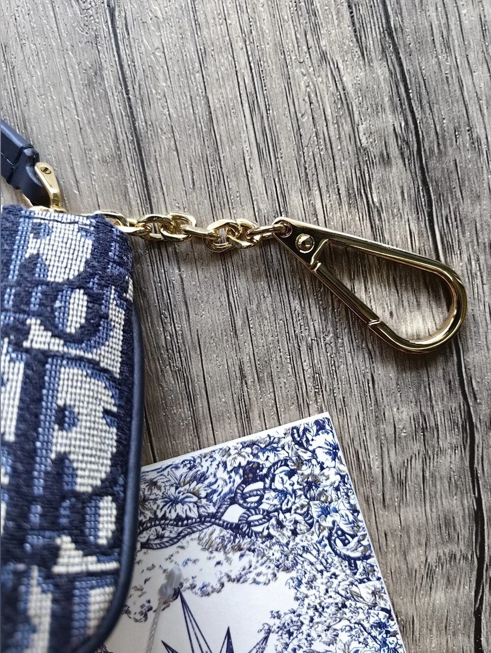 Dior Navy Blue and Cream Oblique Canvas Card Pouch with Gold Hardware